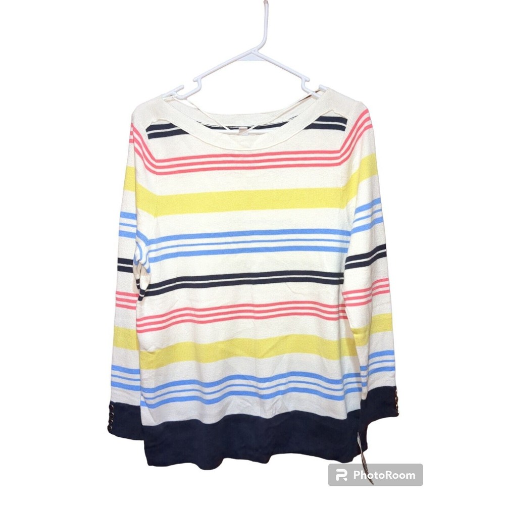Charter Club Sweater Striped Long Sleeve Multi-Color Cotton Blend Size XL